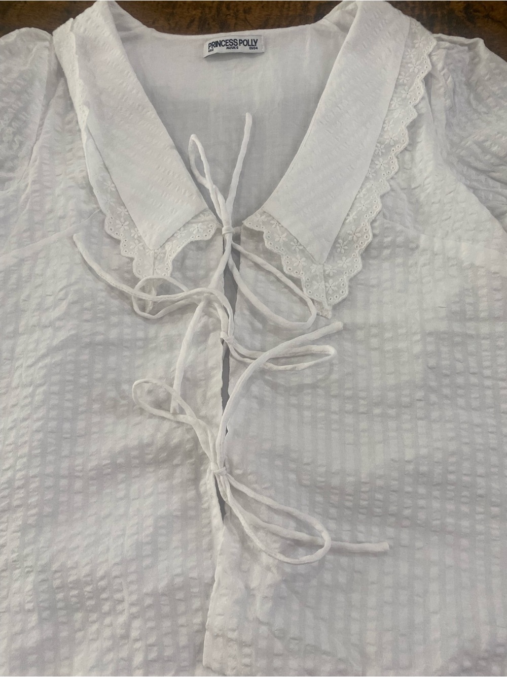 Princess Polly White Textured Tie-Front Tunic Top - Picture 8 of 11
